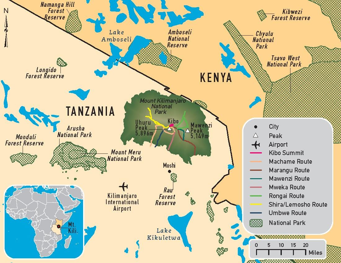মানচিত্র তাঞ্জানিয়া এর kilimanjaro