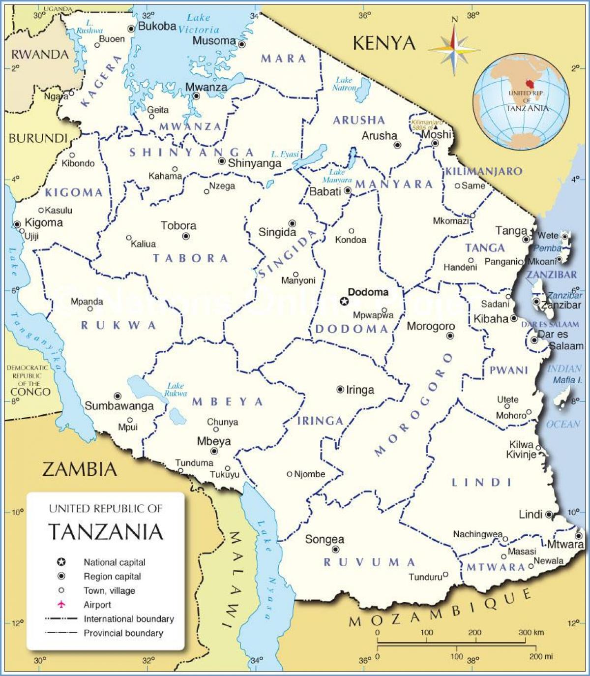 তানজানিয়া প্রশাসনিক মানচিত্র